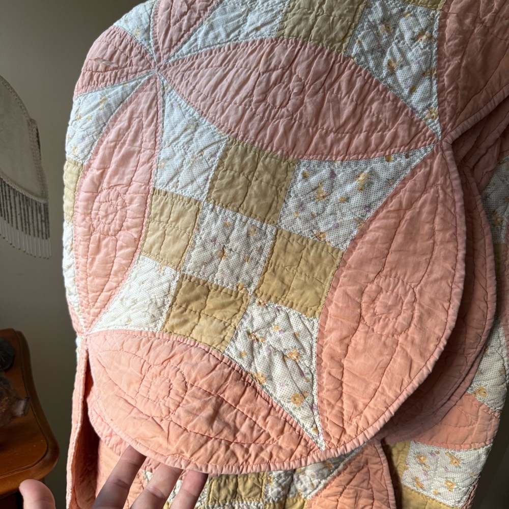Antique Quilt in Peach and Yellow - Picture 6 of 12